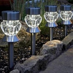 Smart Solar Crystal Glass Solar Stake Light - 4 Pack